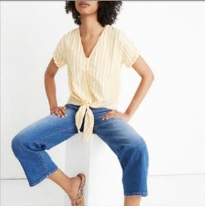 Madewell button tie striped blouse -med
